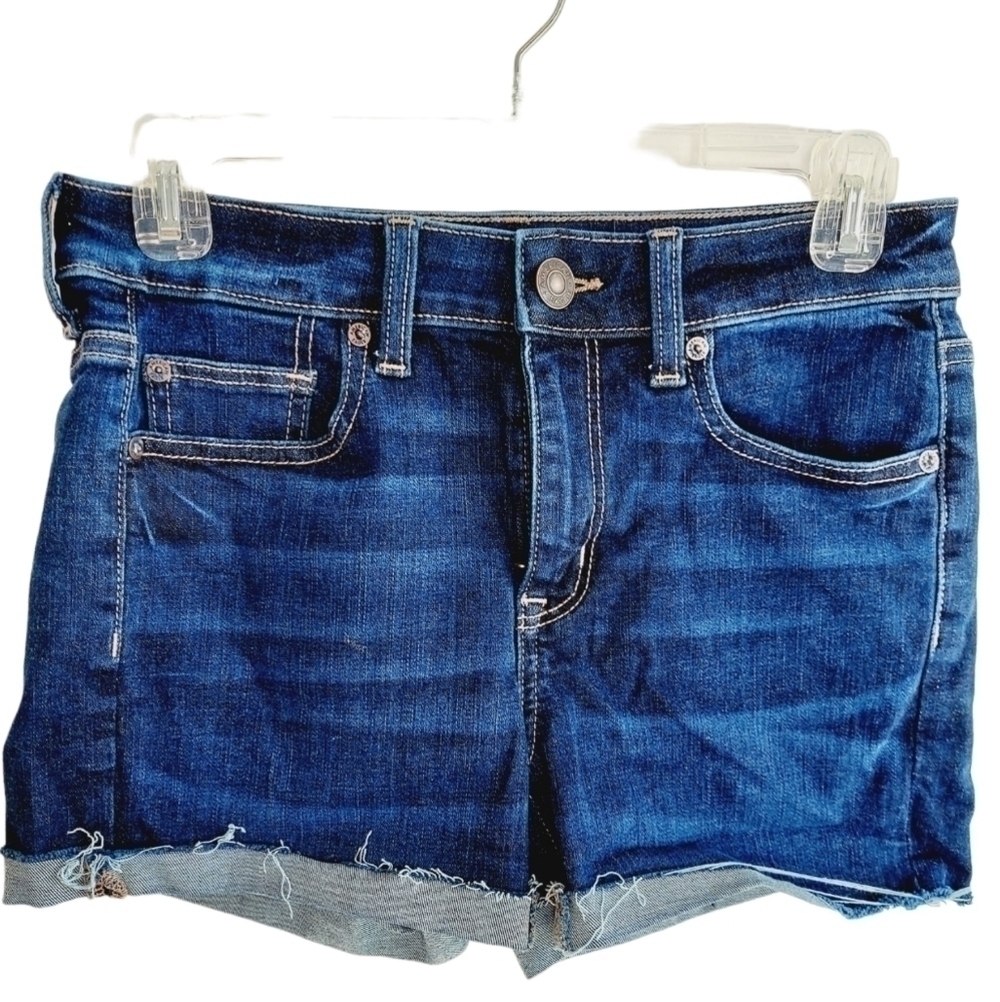 American Eagle Womens Hi Rise Shortie Jean Shorts Sz 4 Next Level Stretch Denim